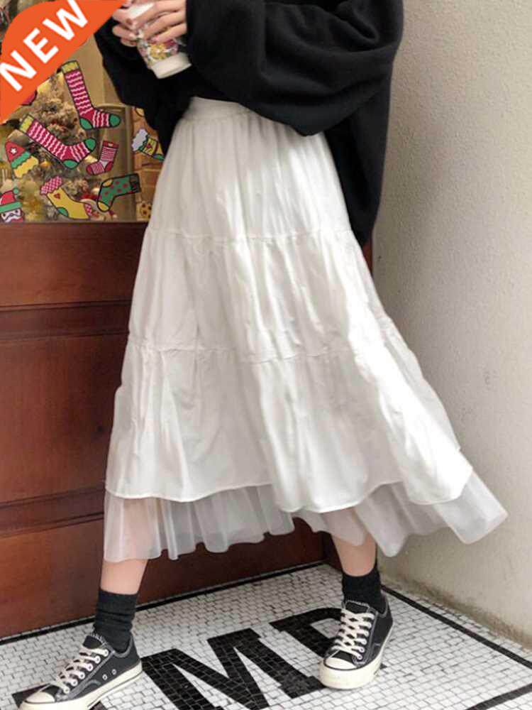 Boho Long Skirt for Women Skirts Harajuku Korean Style White图片