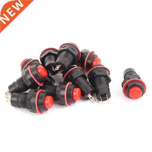 10 Pcs DS-211 Latching SPST Button Switch Red Cap AC 220V