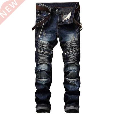 2022 New Men's Jeans European erican Slim Zipper Leisure