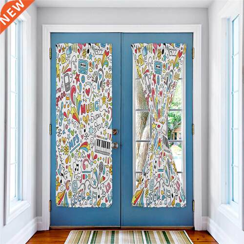 Color Music Doodling Door Curtain for Bedroom Kitchen