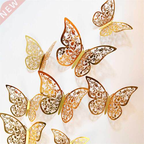 12Pcs 4D Hollow Butterfly Wall Sticker DIY Home Decoration W