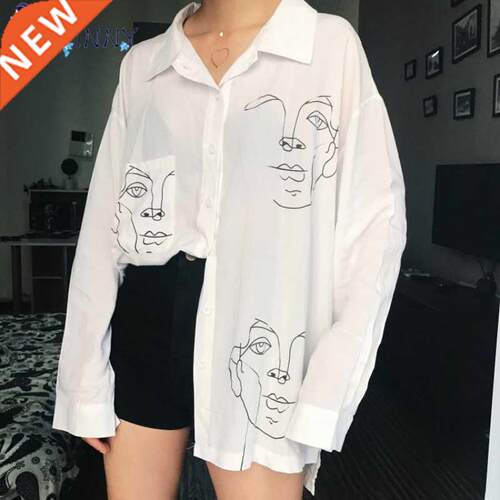2021 New Summer Blouse Shirt Female Cotton Face Printing Ful