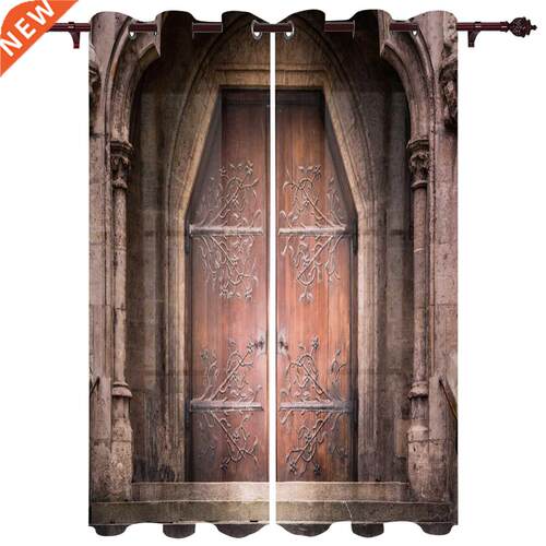 Vintage Door Wall Pattern Window Curtains for Bedroom