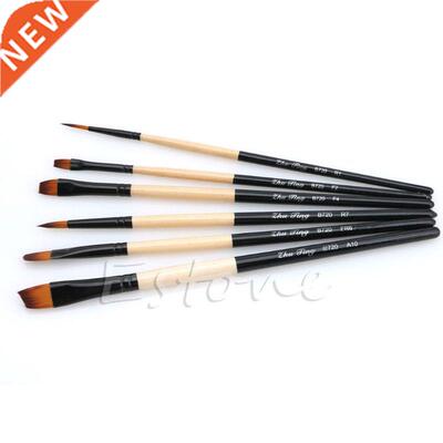 6 Pcs/Set Flat Nylon Hair Paint Brush Gouache Acrylic Oil Pa