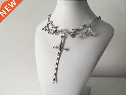 Viking necklace chain with e branch sword pendant Goth Fores