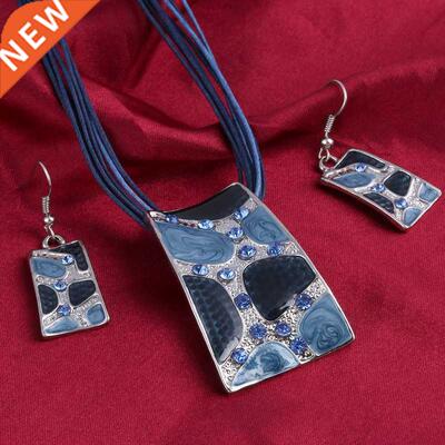 MINHIN Blue Geometry Shape Pendant Necklace Earring Sets Mul