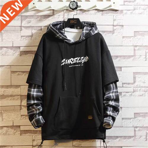 2021 Autumn Spring Black Patchwork Hoodies MEN'S Sweatshirts