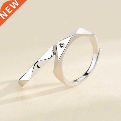 2 Pcs Sun Moon Lover Couple Rings Simple Opening Ring For Co