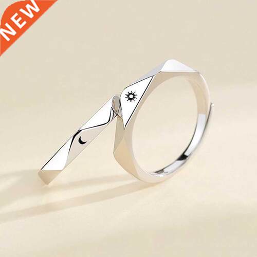 2 Pcs Sun Moon Lover Couple Rings Simple Opening Ring For Co