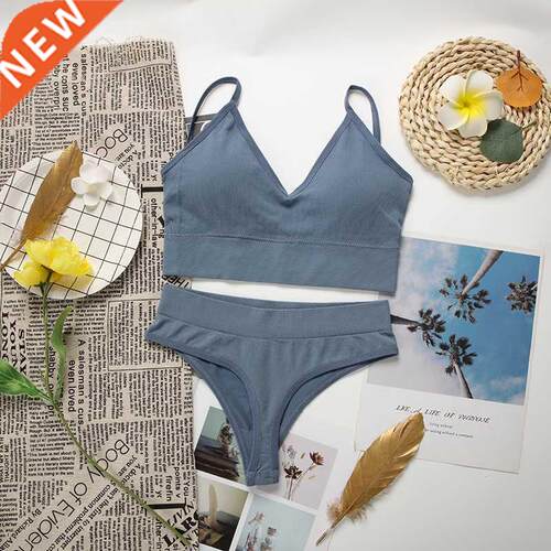 SVOKOR Seamless Women Underwear Set Solid Sport Bra Thong Tu