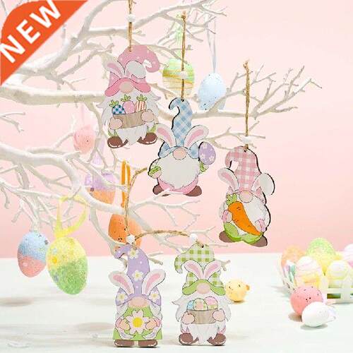 Easter Wood Gnome Hanging Ornaments Spring Wooden Slices Elf