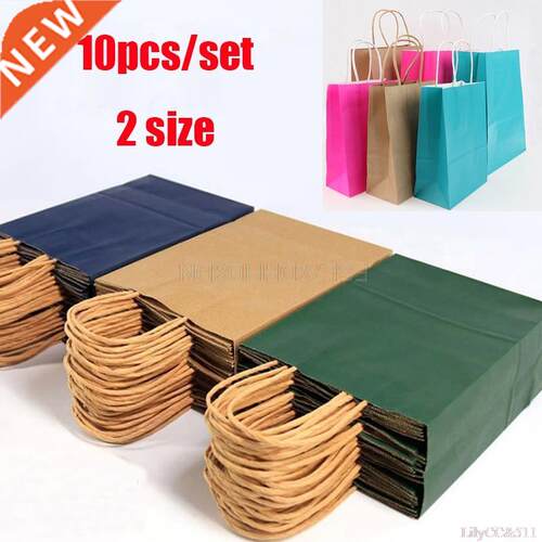 10Pcs/lot Color Kraft Paper Bag With Handles Festival Gift B