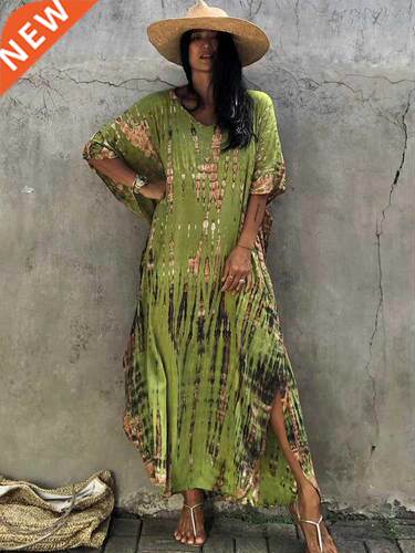 2022 Bohemian Striped Print Women Beach Dress Bathing Suit v