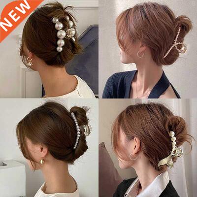 New Elegant Big Pearl Hair Claw Clips for Women Big Size Acr