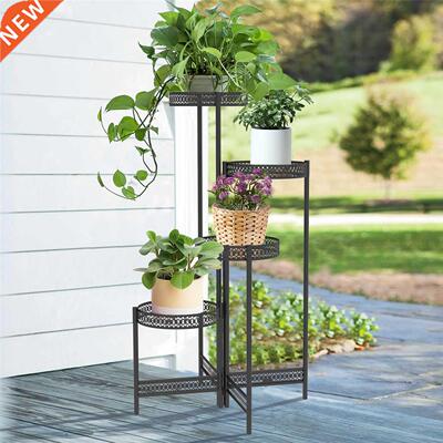 3/4 Tier Metal Plant Stand Indoor Black Tall Flower Pot Hold