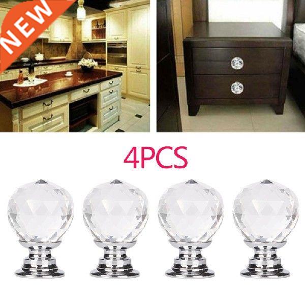 4Pcs Diamond Shape Clear Crystal Glass Door Knobs Cupboard