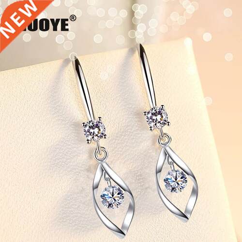 Classic Blue Pink White Crystal Silver Color Earrings For Wo