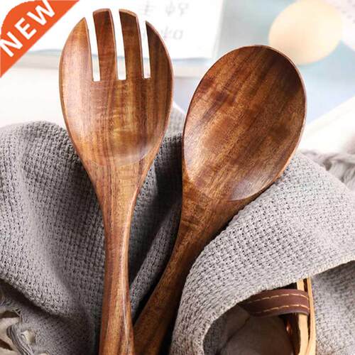 2Pcs/set Wooden Salad Spoon Fork Large Serving Spoon Set