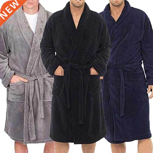 Mens Bathrobe Man Winter Warm Casual Flannel Robe Sleepwear