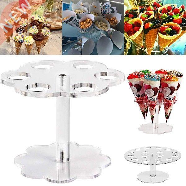 6/16 Holes Acrylic Ice Cream Cone Holder Clear Cone Display