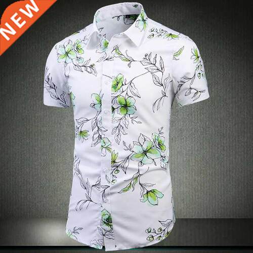 Fashion Korea Flower Hawaii Beach Short Sleeve Black White C