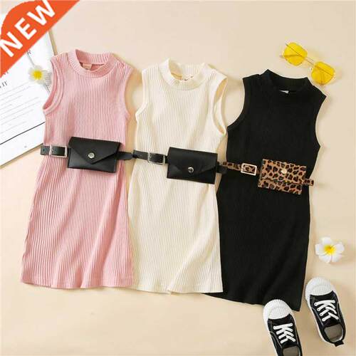 1-6Y Fashion Girls Dress With Belt Bags 2022 Summer Kids Clo