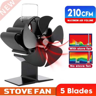Black Fireplace 5 Blade Heat Powered Stove Fan komin Log Woo