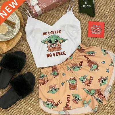 Animal Cartoon Fox Dog Print Sleepwear Pijamas Satin Summer