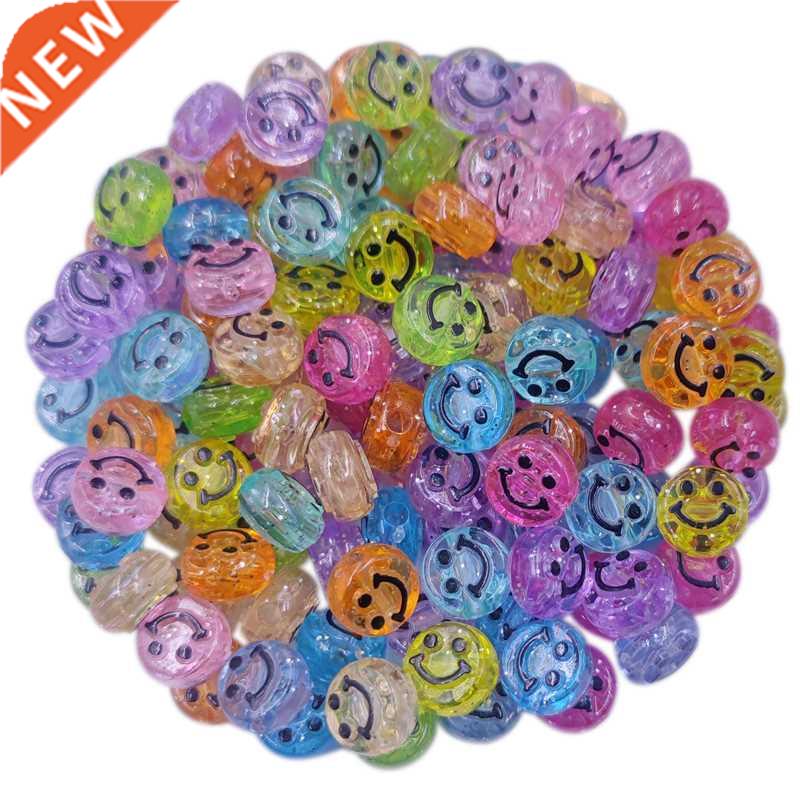 20Pcs 10mm Transparent Acrylic Spaced Beads Smile Face Beads