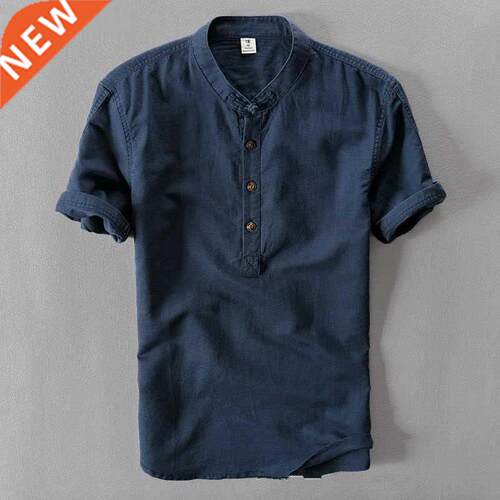 Helisopus Men Casual Cotton Linen Shirts Autumn Brand Short