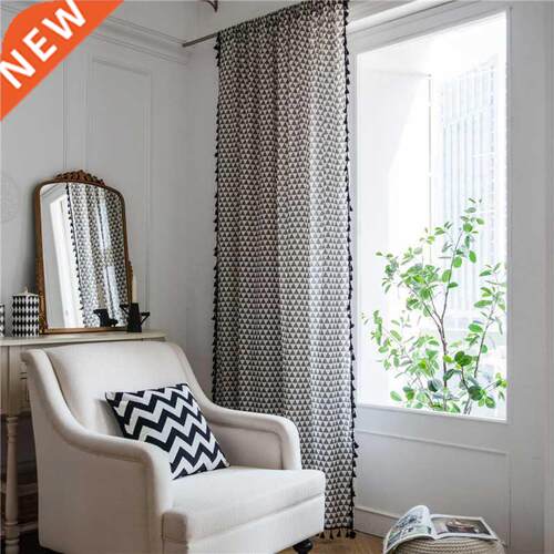 Geometric Printing Cotton Linen Tassels Curtain Home Office