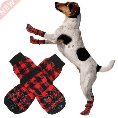 4pcs Christmas Plaid Warm Puppy Dog Socks Pet Knits Socks