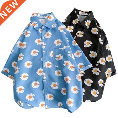 Daisy Printed Hawaiian Beach Shirt for Men 2020 Summer Short