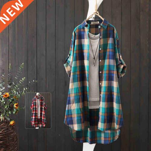 100% Cotton Plaid Shirt Long Sleeve 2020 Women Autumn Summer