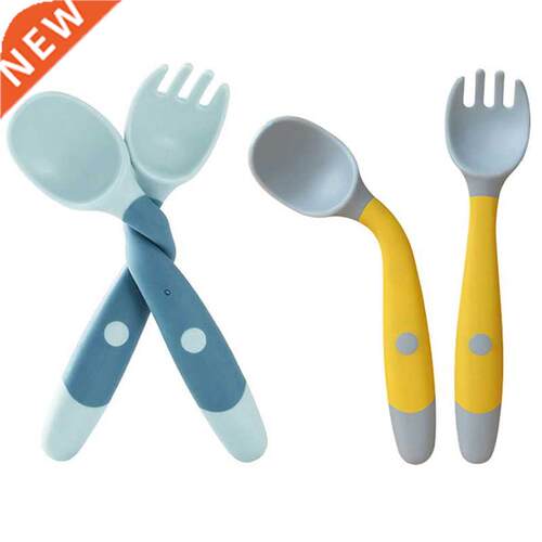 Baby Spoon Fork Set Toddler Infant Bendable Silicone Soft Sp