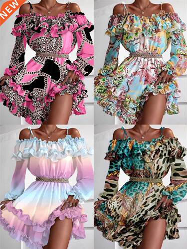 Fashion sling strapless European and American dress 印花吊带