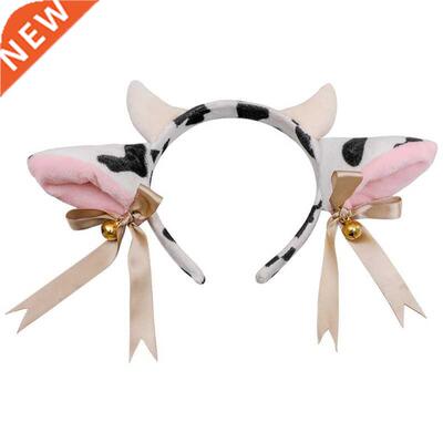 Cartoon Plush Cow Ears Headband with Bells Ribbon Bow Anime