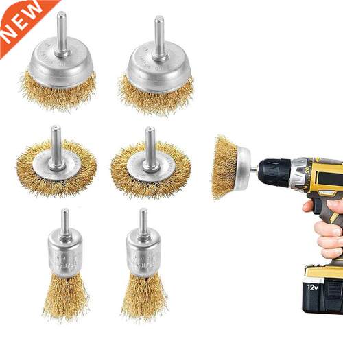 6Pcs Brass Coated Steel Wire Brush Rust Remover Paint Burrin