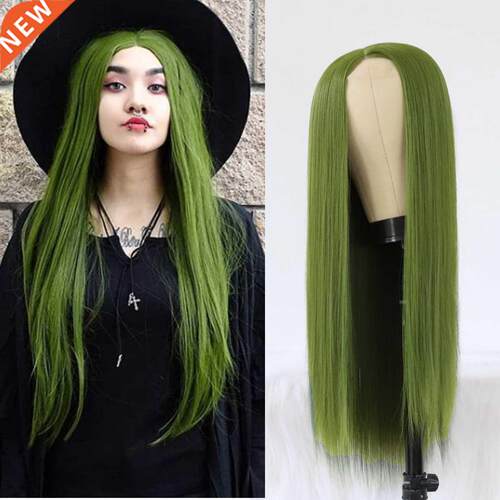 Olive Green Synthetic Hair Lace Wigs Long Straight Hair Matc