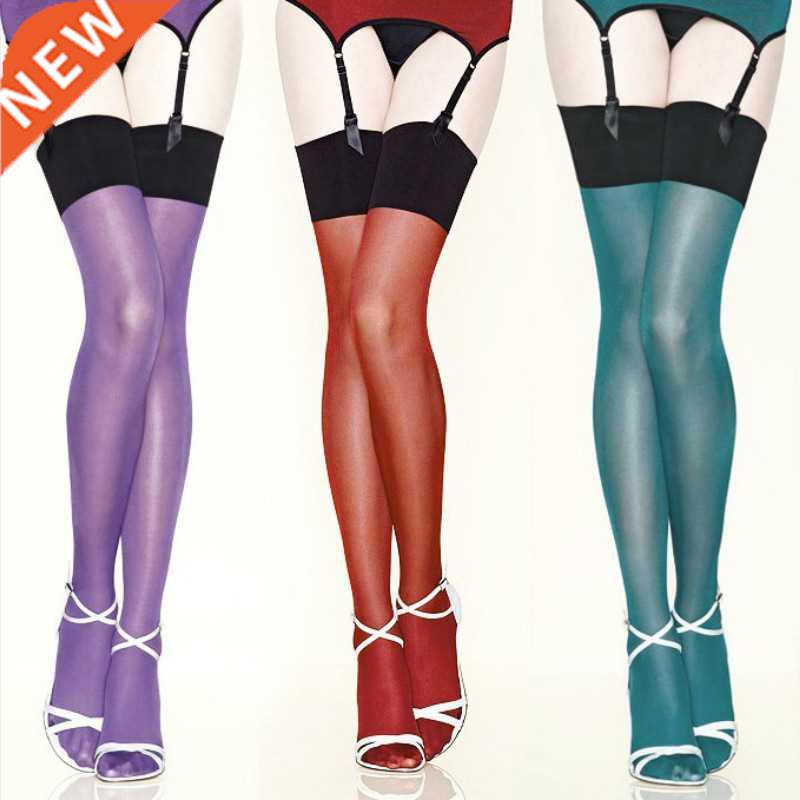 0d Women Contrast Thigh High Stockings multicolor Sheer Sta