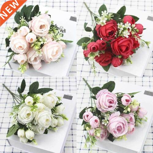 A bunch of beautiful artificial peony roses silk flowers