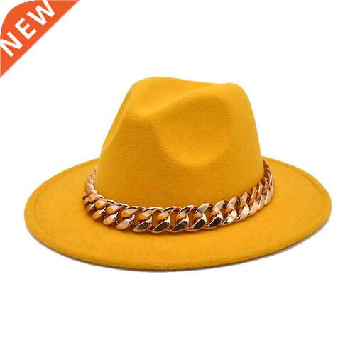 Women's Hat Wide Brim Thick Gold Chain Black Beige Hats for