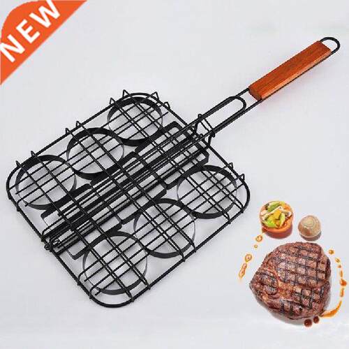 Non-Stick Small Hamburger Grill Basket 9 Hole BBQ Grilling