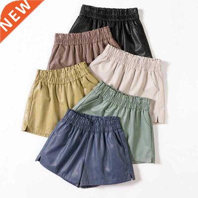shintimes Elastic High Waist Wide Leg Biker Shorts Autumn PU