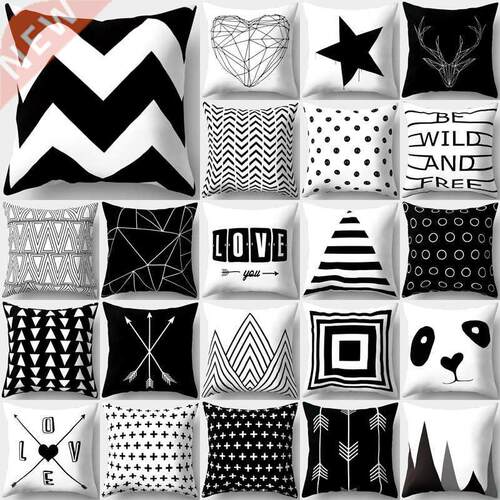 Black White Geometric Cushion Throw Pillows Polyester Decora