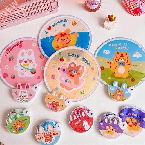 Portable Folding Round Fan With Handle Cartoon Mini Fan