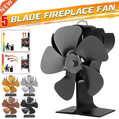 Black Stove Fan 5 Blades Heat Powered Fireplace Fan Log Woo