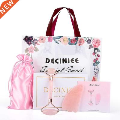 Deciniee Rose Quartz Jade Roller Gua Sha Set Slimming Face