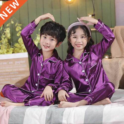 3 6 9 12 14 Year Child Boy Girl Pajamas Silk Sleepwear ops P