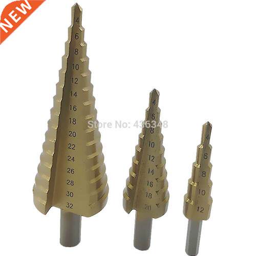 3pcs Hss Step Cone Drill Coated Hole Cutter Bit Set 4-12mm 4